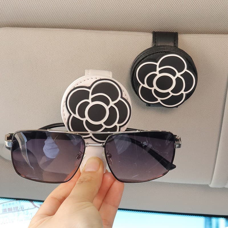 Suporte para Óculos de Sol de Carro, Clipe para Óculos de Sol Camellia, Decoração Interior de Carro, Porta-Cartões Multi