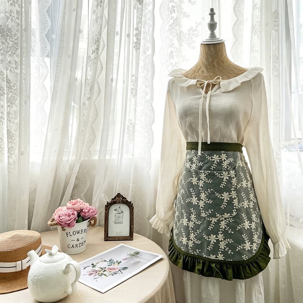Avental pequeno pequeno cintura de meio comprimento feminino curto moda verão estilo fino respirável estilo japonês puro