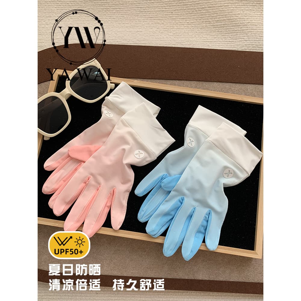 Luvas de proteção solar de seda gelo feminino verão cor gradiente anti-ultravioleta luz respirável equitação condução an