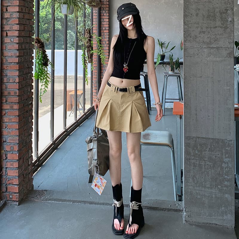 2026 verão novo estilo casual roupas femininas saia plissada saia casual imitação passeio saia curta feminina