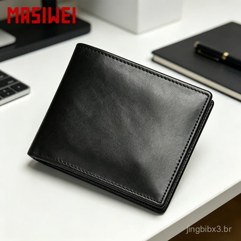 [Promoção] Carteira Masculina de Couro Genuíno, Couro de Primeira Camada, Clipe de Dinheiro Versátil, Carteira Grande Si