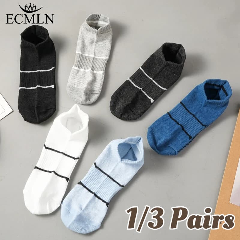 ECMLN 1/3 Pares Homens Verão Meias De Corte Baixo Absorção De Suor Malha Respirável Casual Esportes Curtas Confortáveis