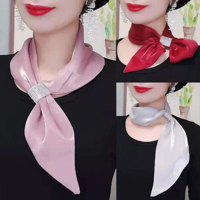 Lenço de seda pequeno longo mesmo estilo temperamento cachecol All-Match outono inverno estilo fino respirável gola deco