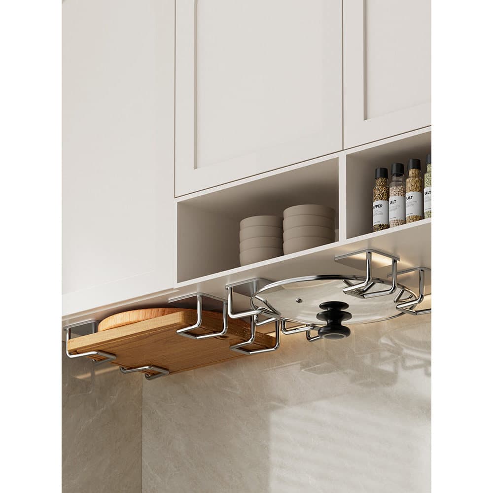 Rack de cozinha sem perfuração, fixado na parede, tampa de panela, sob o armário, placa de corte, rack de placa de corte