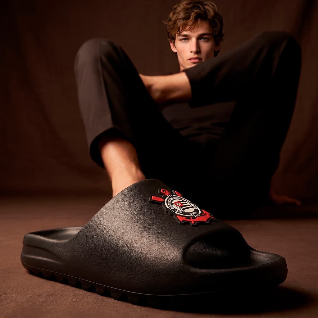 Chinelo Corinthians Vintage 1977 Slide Preto Masculino Oficial