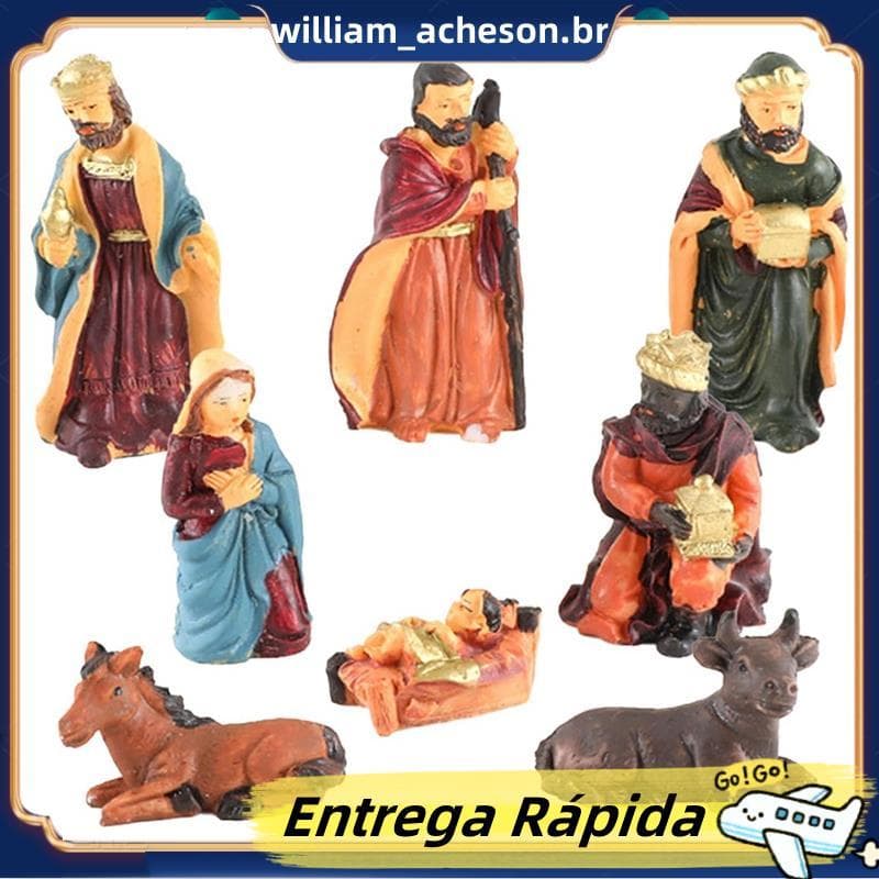 Conjunto De Natal Em Resina De Personagens Com Bebê Jesus E Animais Cena Realista Decorações