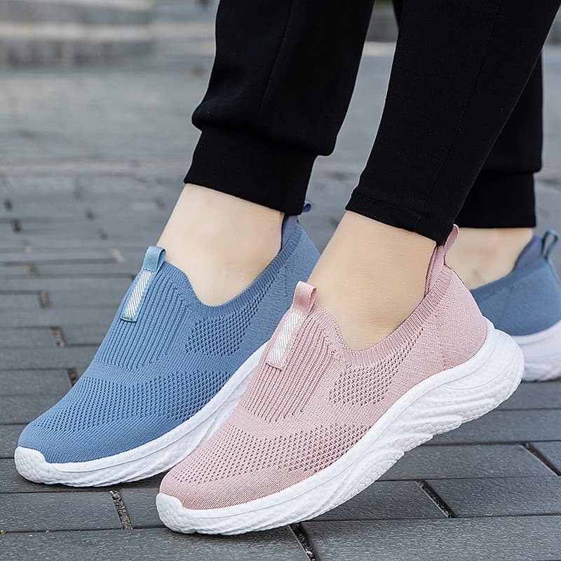 Sapatos Femininos Slip-On com Meia Oca Elástica, Leves, Macios e Antiderrapantes para Idosos, Uso Interno e Externo