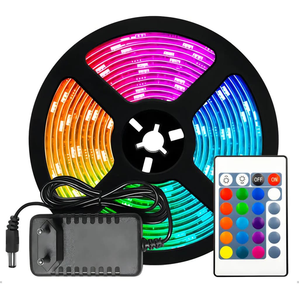 Fita De Luz Led RGB Rolo De 5m Com Controle e Fonte