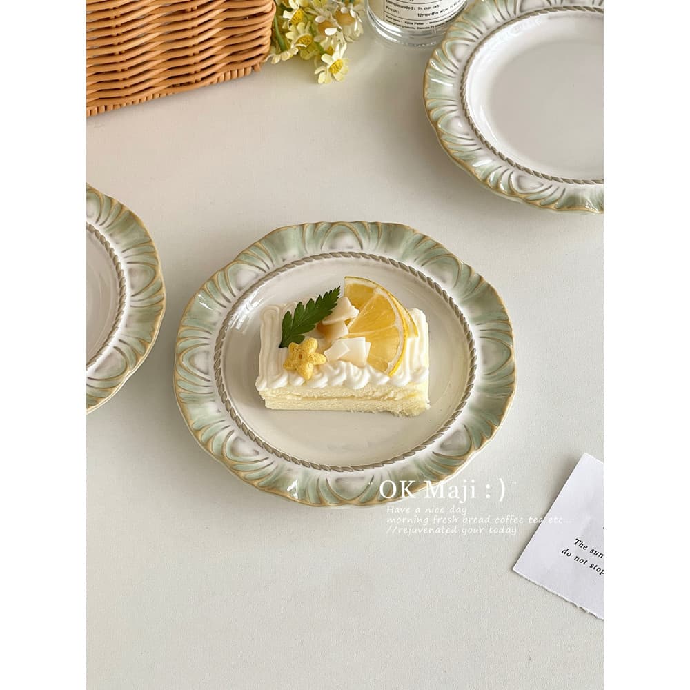 Prato de renda de cerâmica de alto valor, prato de sobremesa, prato de bolo de alta qualidade, prato de sobremesa, influ
