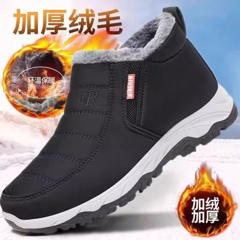 Chinelos de algodão antiderrapante homens idosos inverno forro de lã espessamento 2025 novo estilo casa salto com tudo i