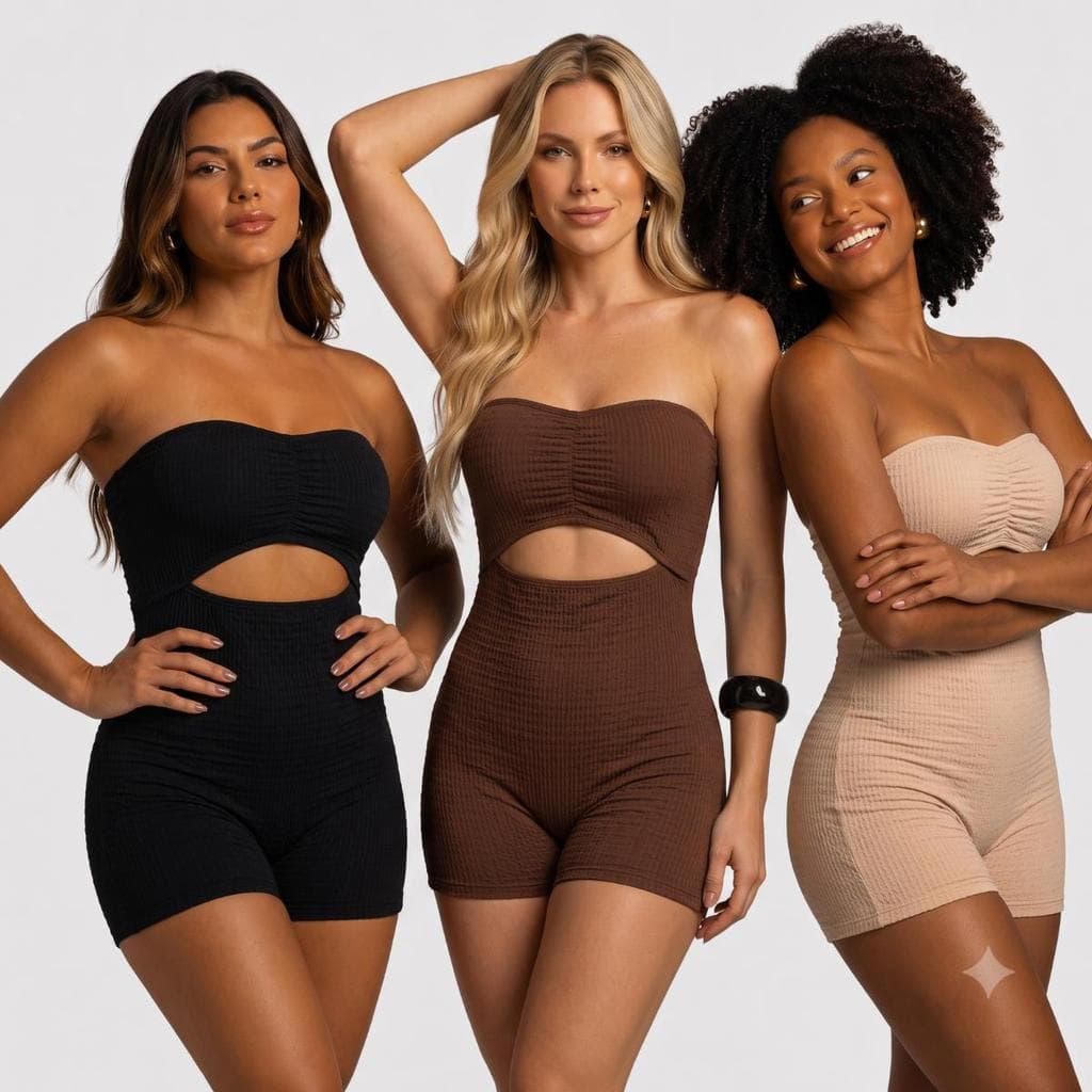 Macacão Curto Feminino Tomara Que Caia Tecido Bubble Gringa