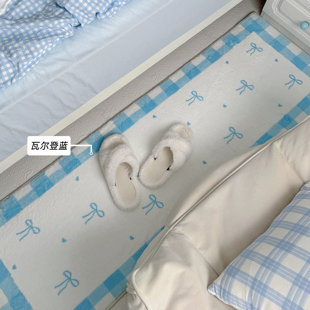 [Novo produto] tapete de quarto azul estilo ins, tapete de imitação de caxemira, cobertor de cabeceira para quarto infan
