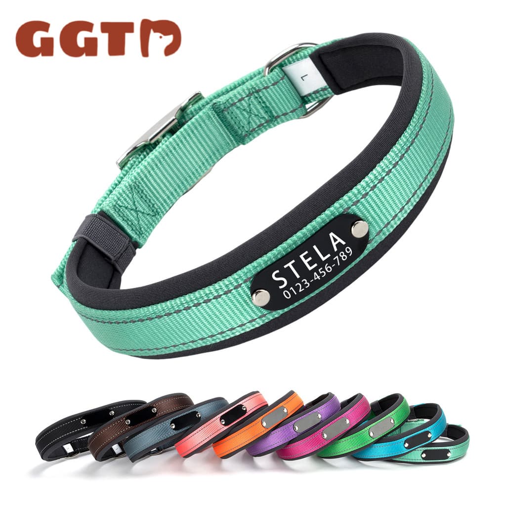 Coleira De neoprene Alargada Com Etiqueta De Nome Gravada , Confortável E À Prova De Choque , Para Cães Grandes , Médios