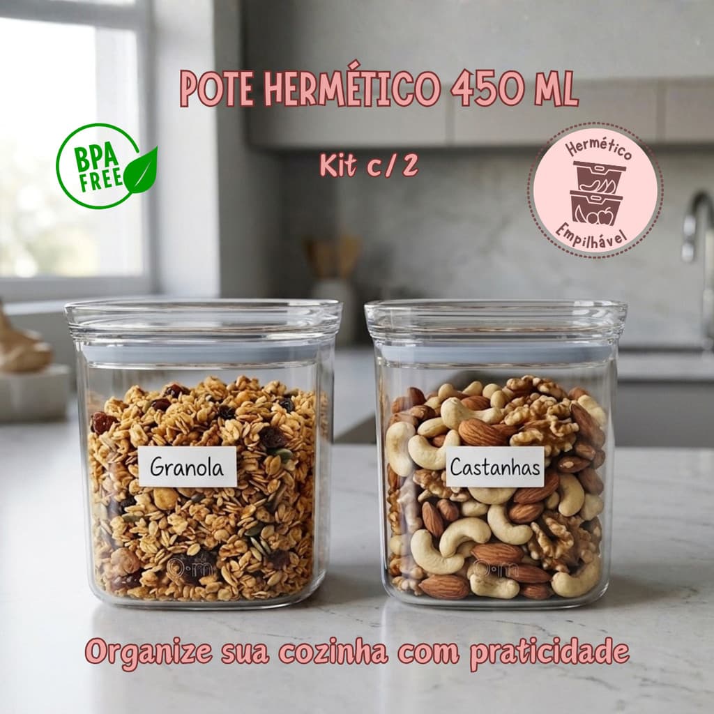 Pote Hermético OU Block 450ml Organizador Empilhável BPA Free