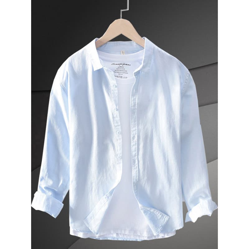 Camisa de linho de manga comprida masculina 2026 primavera outono verão fina camisa masculina jovem de meia-idade algodã