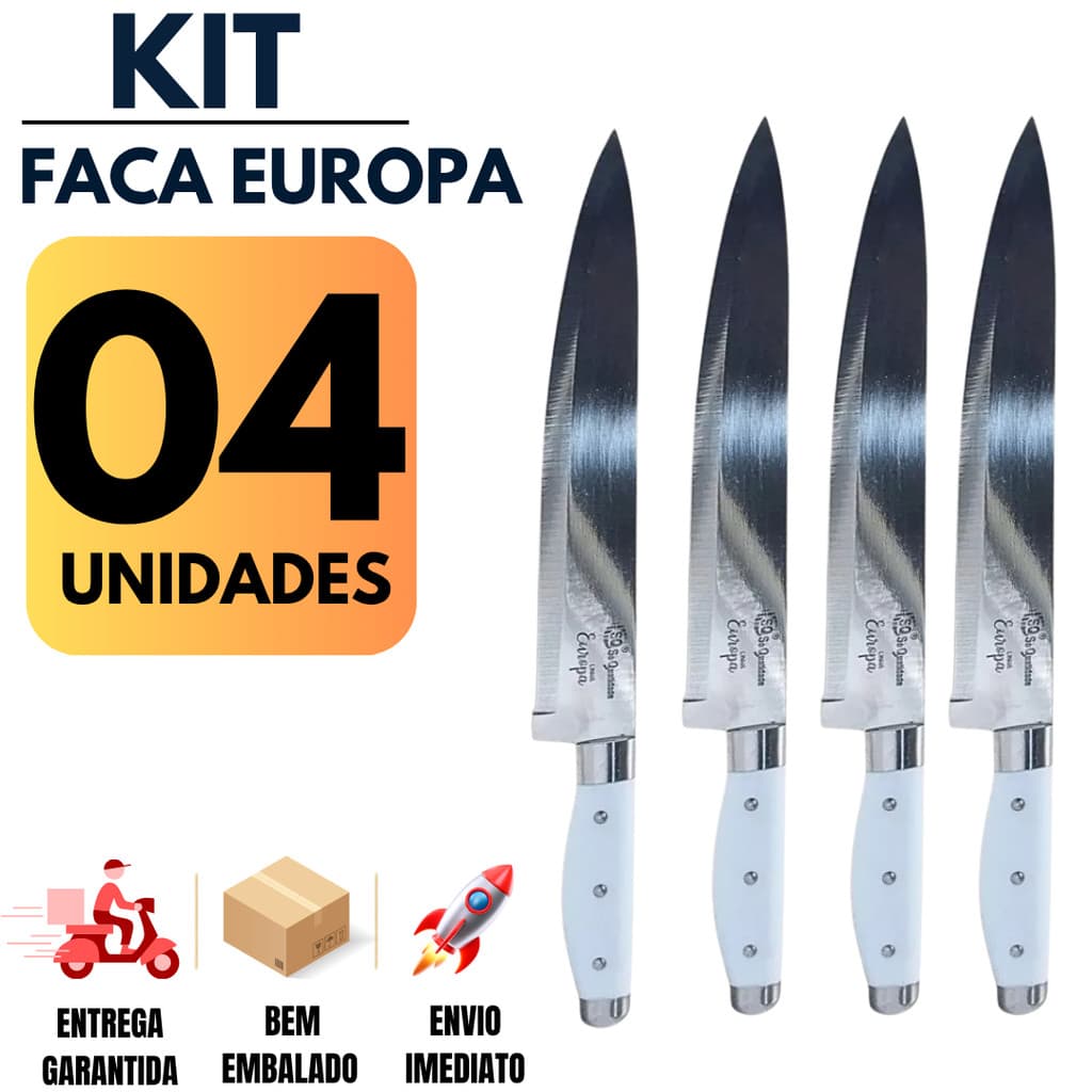 Facas Europa 26,8cm Inox Chef Profissional Cozinha Churrasco Premium Corte Resistente