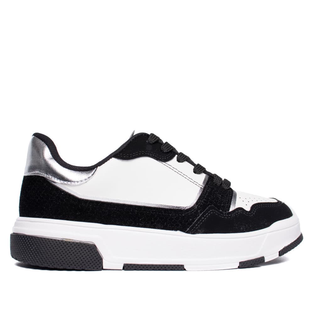 Tênis Feminino Vizzano Casual Pelica Textura Branco/Preto