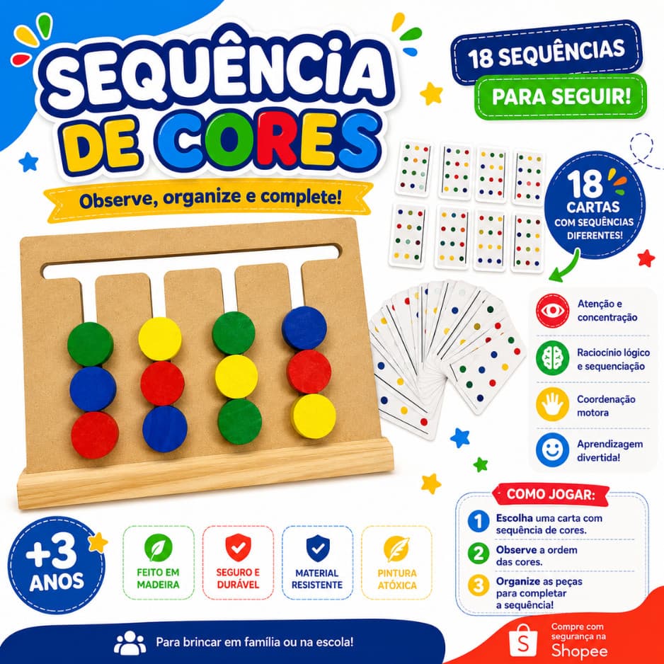 Sequência de Cores para Atividades Psicomotoras Educativo Pedagógico