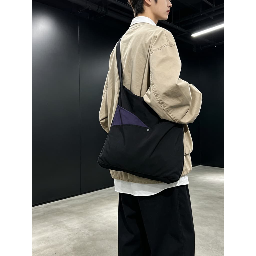 Design de costura leve saco de pano de náilon estilo japonês contraste cor sacola ins meninos grande capacidade Commuter
