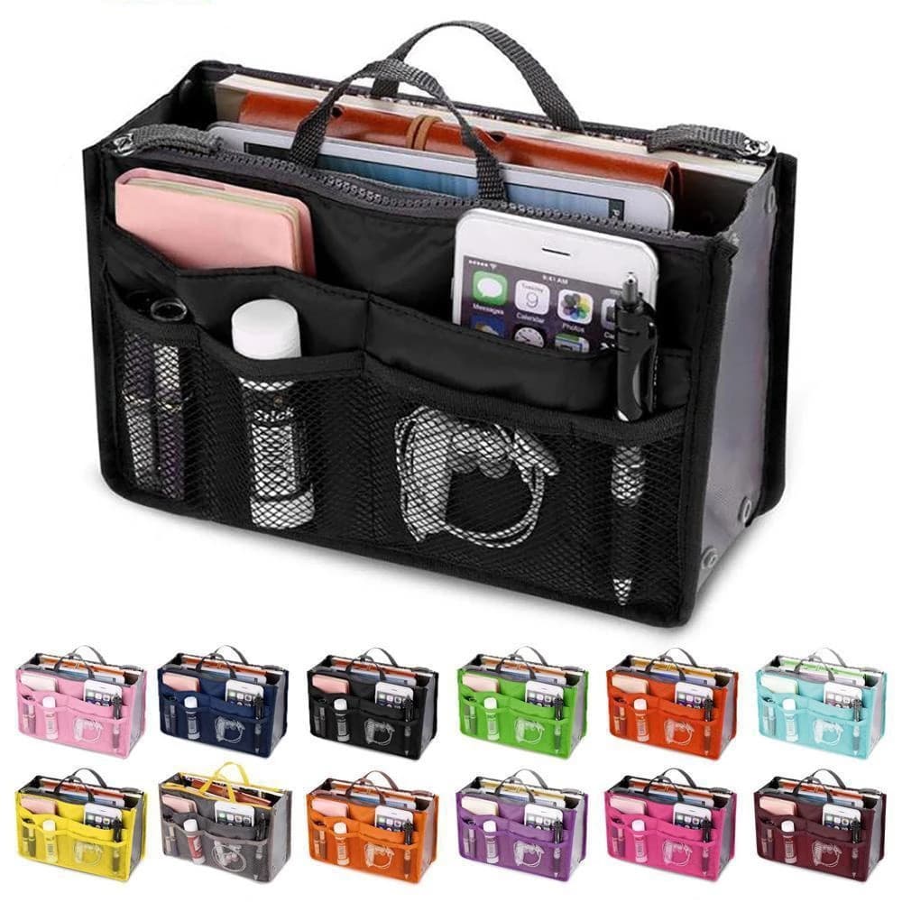 Organizador de bolsa em nylon – Grande organizador de cosméticos para viagens femininas, adequado para bolsas de mão e b