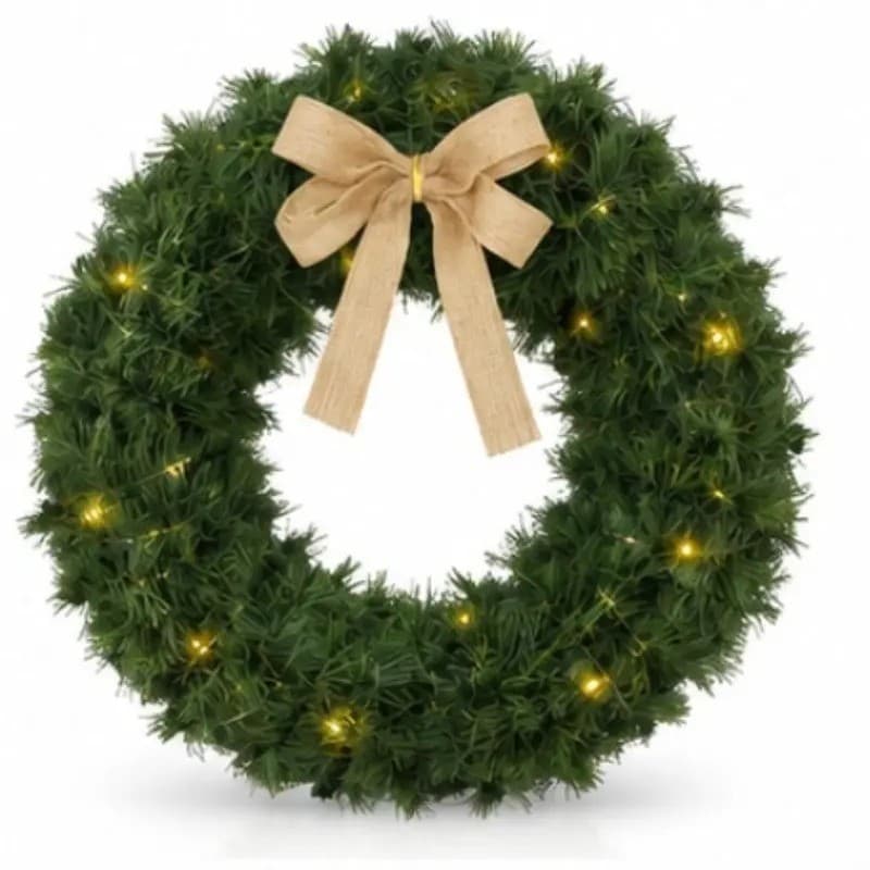 Guirlanda de Natal LED Decorativa Verde com Laço Rústico 40cm OIH-9118