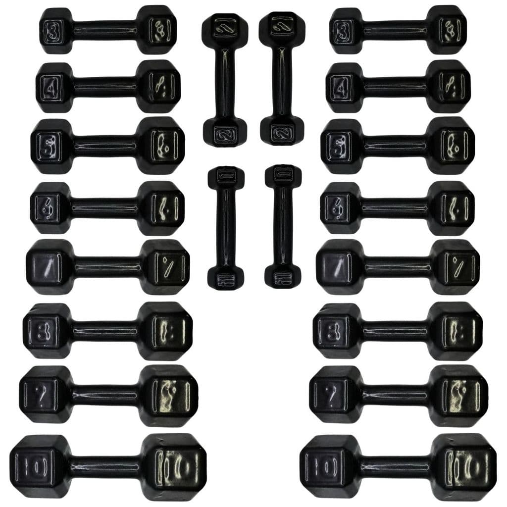 Kit Halteres Sextavados Emborrachados Pares 1Kg ao 10Kg Pretos