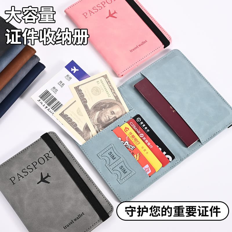 Porta-passaporte em PU com toque de couro para viagens internacionais, bolsa para passaporte e bilhetes com proteção RFI