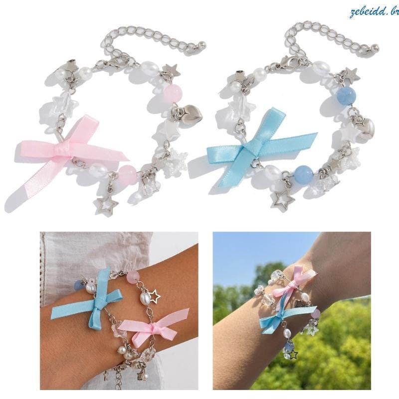 Pulseira Multifuncional com Pingente de Laço Ajustável e Borla Prateada zebeidd, Ideal para Festas e Ocasiões Especiais