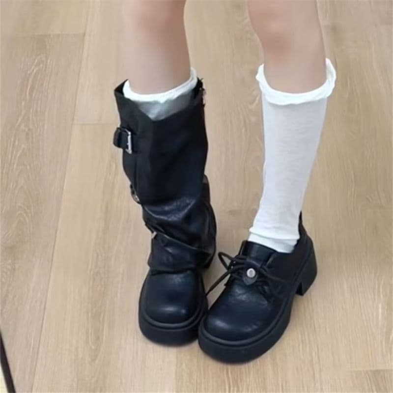Botas curtas de cano alto destacáveis de salto grosso de sola grossa 2026 novo estilo outono verão tubo cavaleiro bota20