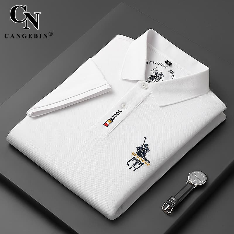 Camiseta polo de manga curta masculina verão gelo mercerizado algodão de secagem rápida puro algodão meia manga bordado