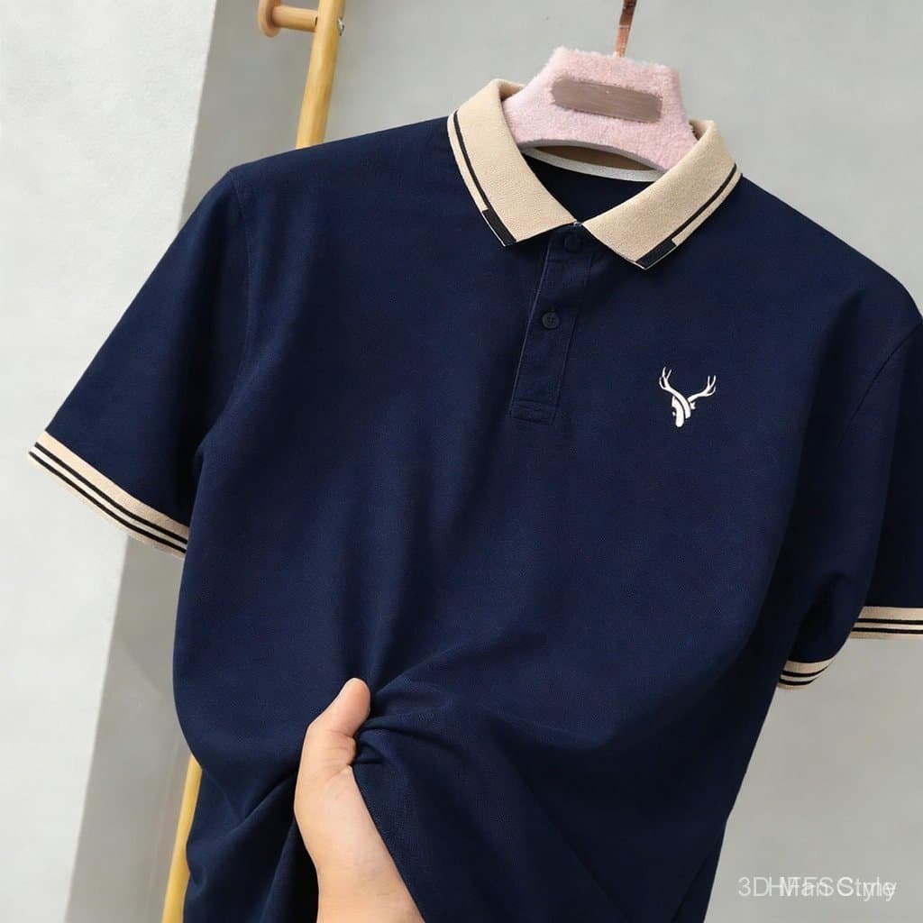 2026 OTB Baju Polo Masculino com Gola Retrô, Camisa Polo de Manga Curta para Negócios, Camisa com Lapela, Moda Casual e