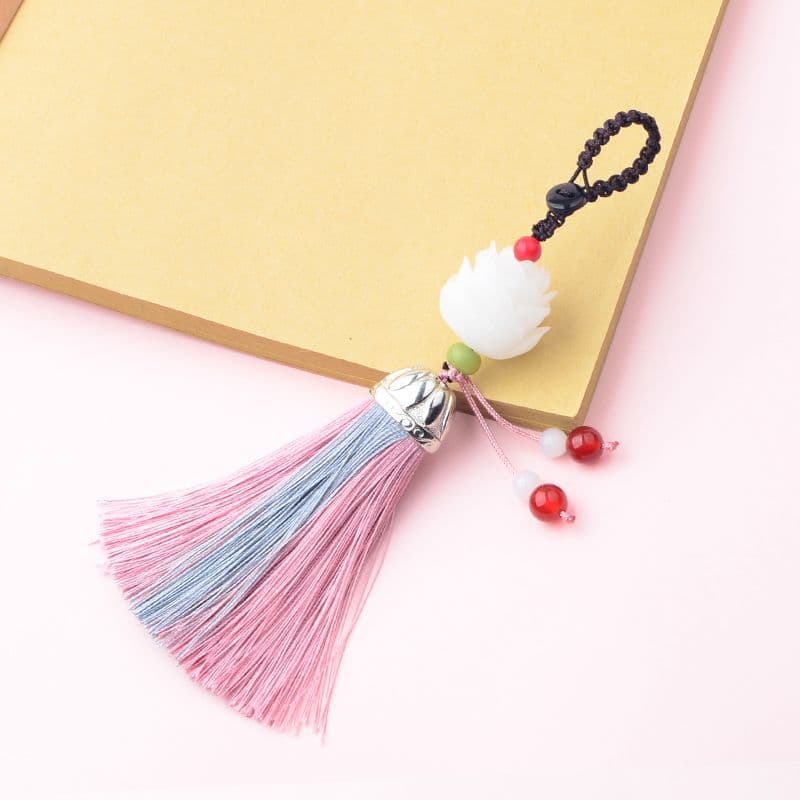 [2605 recompras] Chaveiro de carro com borla de lótus Bodhi, ornamento unissex para bolsa, borla de estilo chinês, pinge