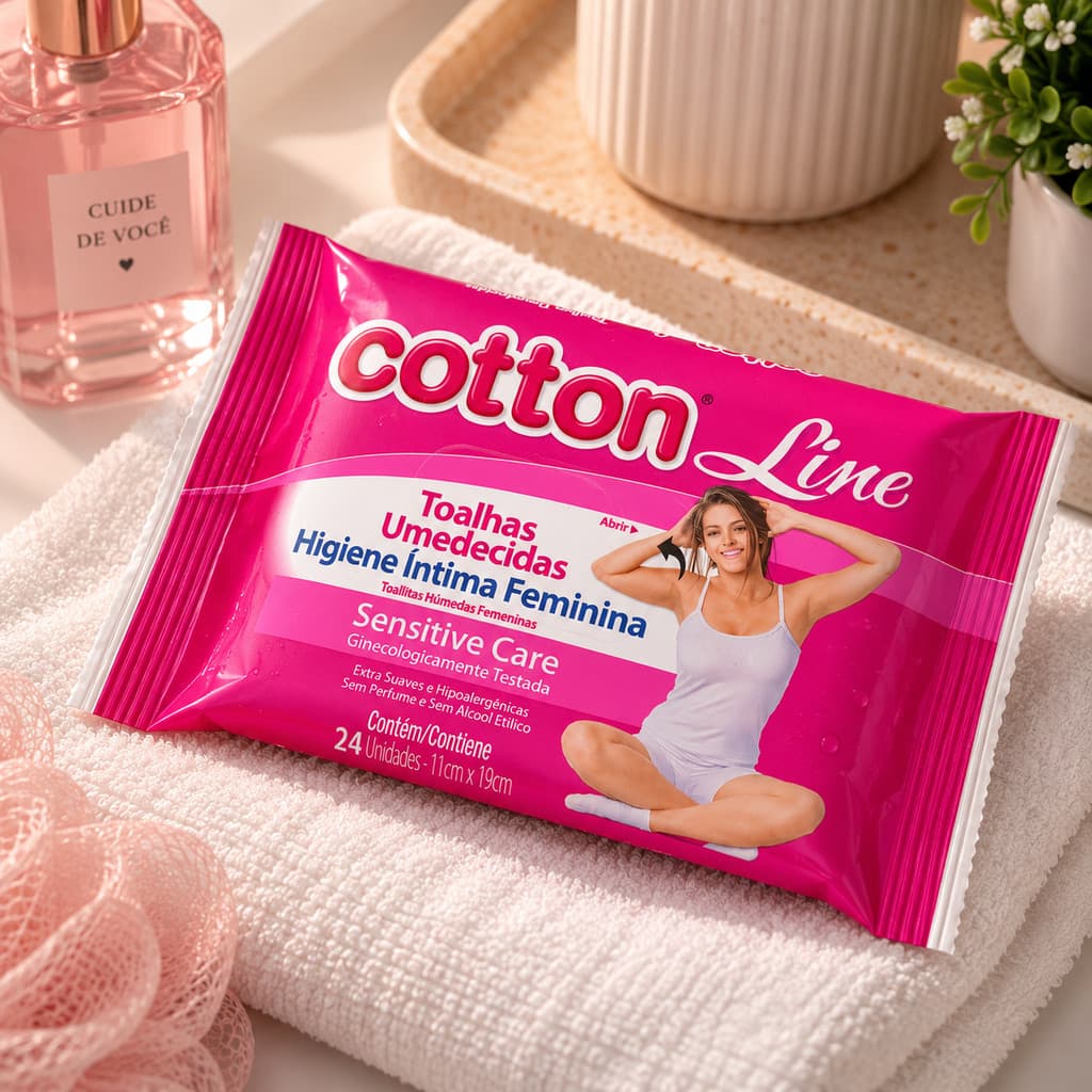 3x Lenço Umedecido Íntimo Feminino Cotton Line 24Un