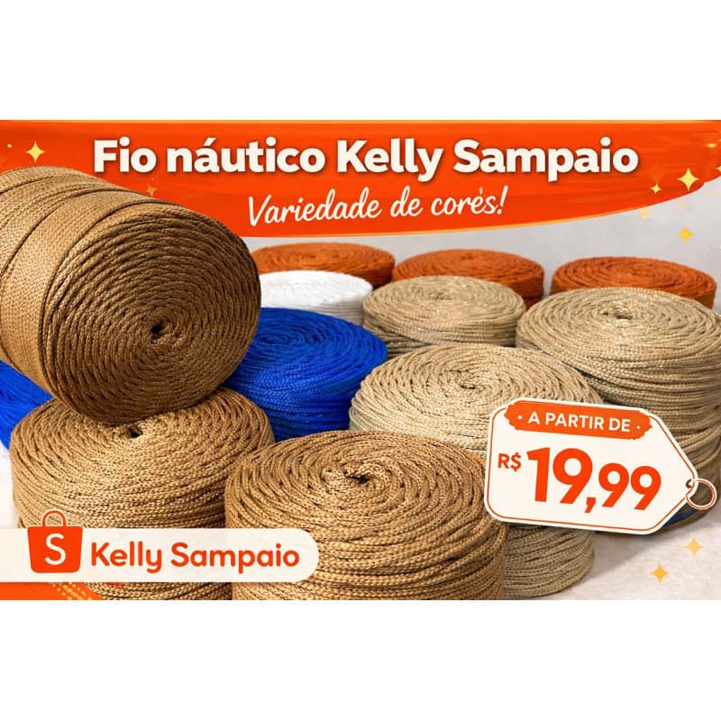 Fio Nautico 3mm 200g 120 metro 3/1 para bolsa de crochê artesanato trico macrame Kelly Sampaio Fios