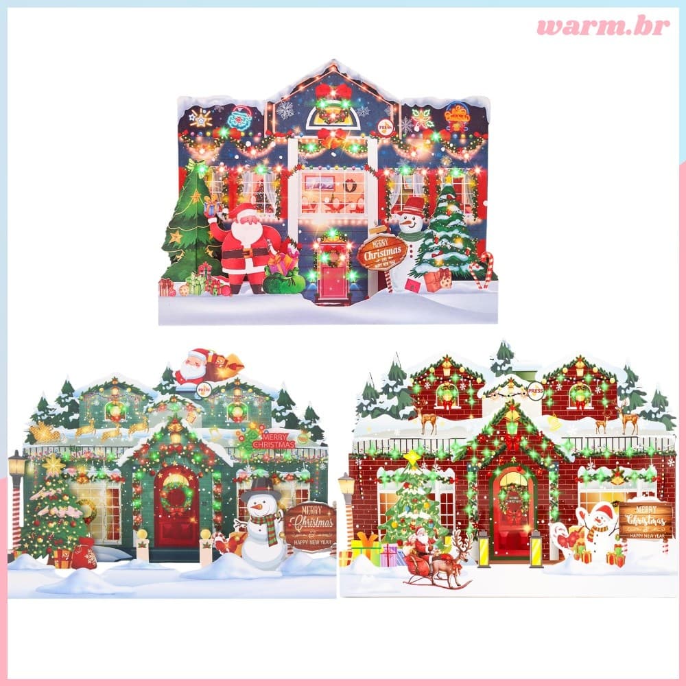 Cartão De Natal Pop-Up Musical 3D Com Luzes LED [waroom.br]