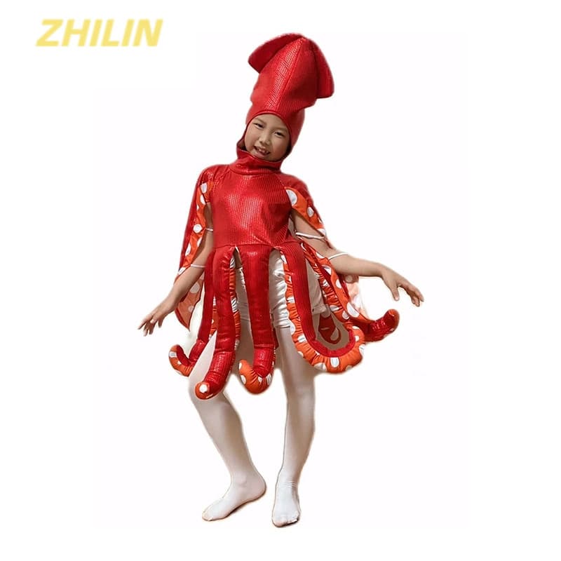 Traje De Halloween Cosplay Vida Marinha Bonito Lula Escola Festa Engraçado Crianças