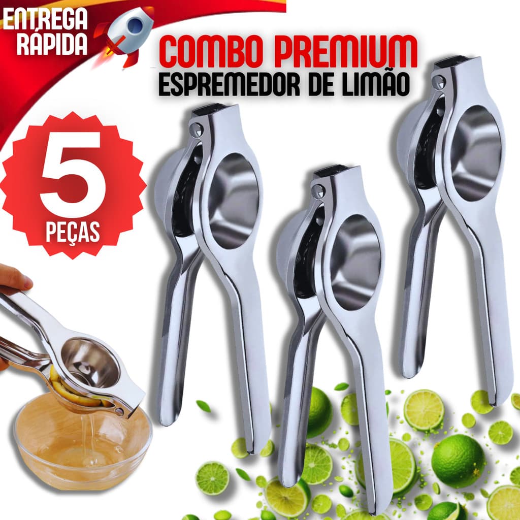 Kit 5 Espremedor De Limão Espremer Manual De Limões 100% Aço Inoxidável Metal Multiuso Universal