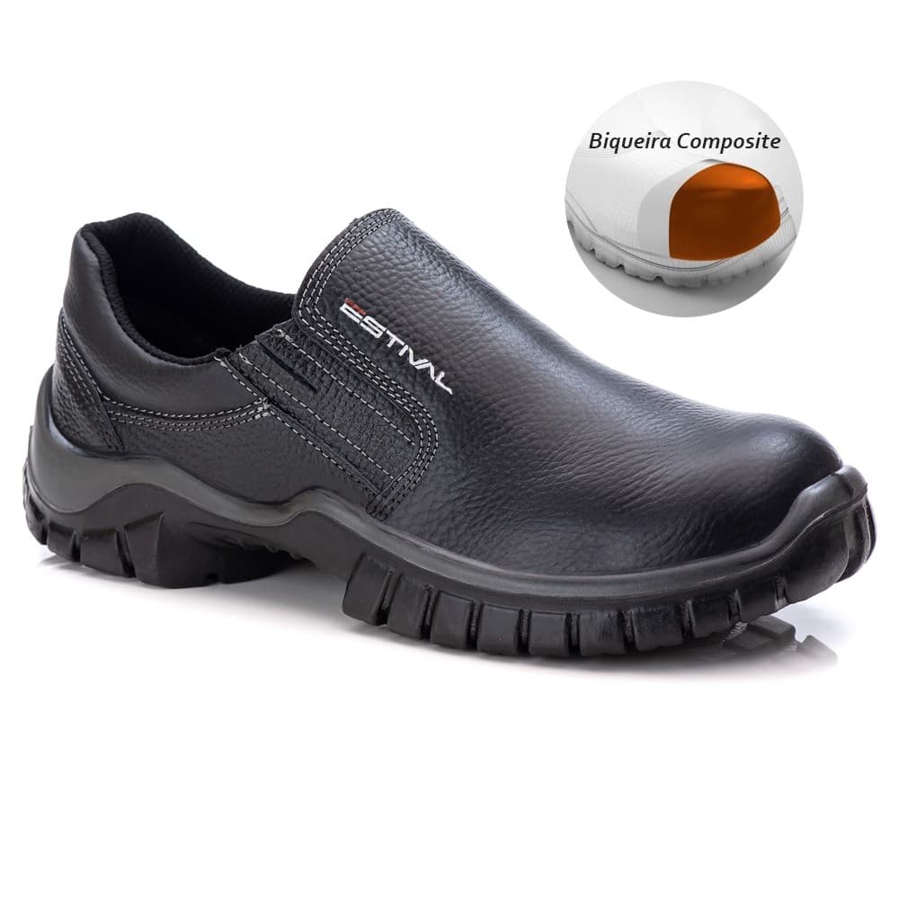 Sapato de Segurança em Couro Preto Estival - Brinde Palmilha PU - Composite CA 41535
