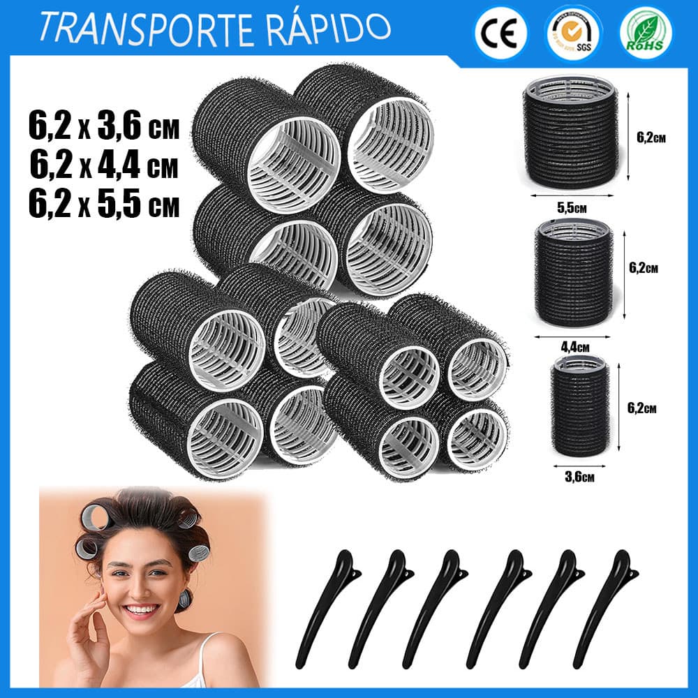 6 rolos para cabelo,rolos autoadesivos para mulheres,rolos para cabelos longos,curtos e com volume(36/44/55mm)