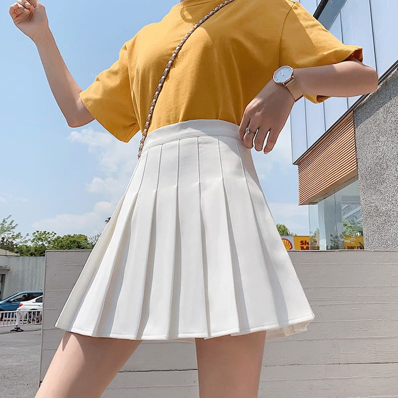 AliExpress saia curta plissada branca cintura alta 2023a linha xadrez estudante saia curta feminina verão Plus Size saia