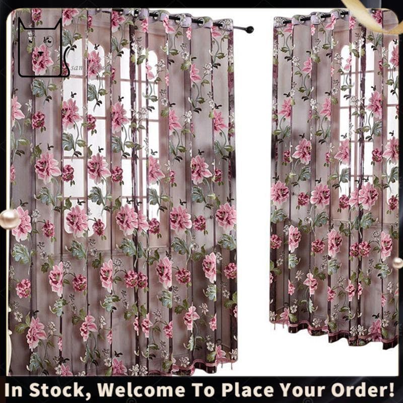 Cortina Decorativa De Porta De Vidro , De Voile Peônia Para Quarto , Tule Com Pingentes De Presunto De Renda Janela Fran