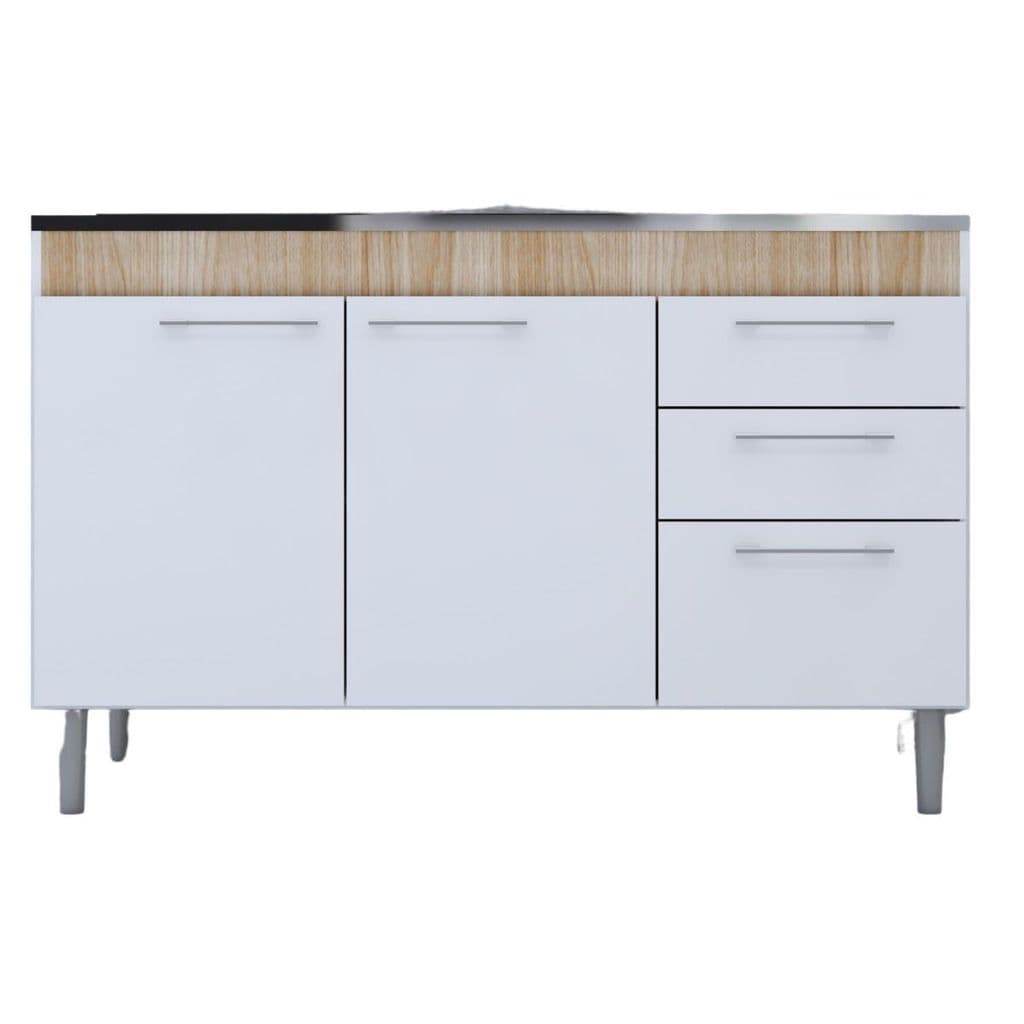 Balcão MDF Carvalho/Branco para Pia Cozinha Pratika Easy Gabinetto