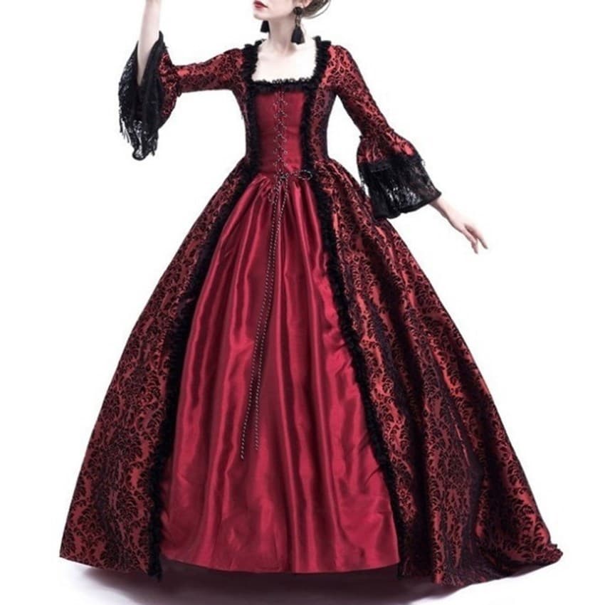 Vestido Medieval palácio Retro renda costura grande trompete manga contagem traje de palco cosplay traje