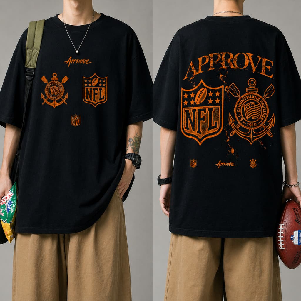Camiseta Unissex Oversized Approve × Corinthians × NFL - Edição Especial