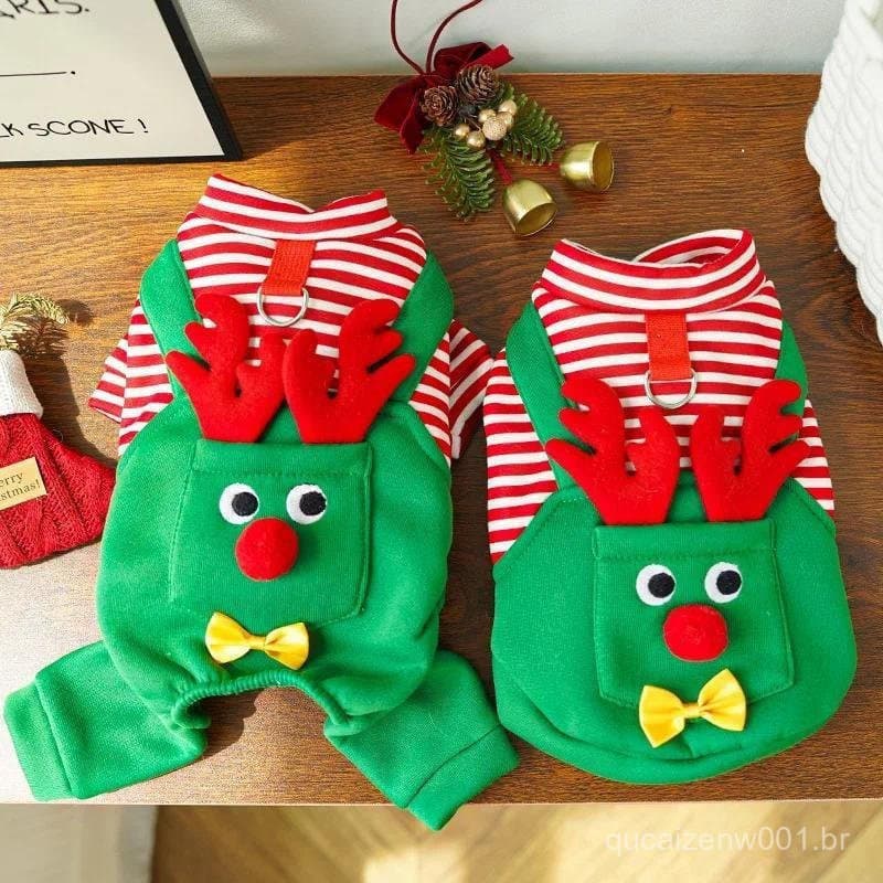 Natal Pet Cães Gatos Casacos Vestir-Se Traje Elk Bolso Moletom Teddy Bichon ​ Filhote De Cachorro Gatinho Colete Mais Qu