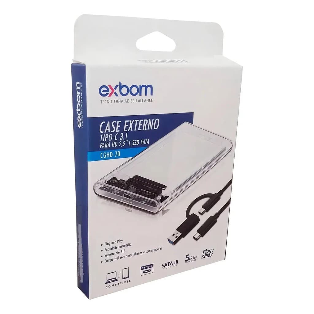 CASE SSD GAVETA EXBOM USB 3.1 TIPO C SATA III