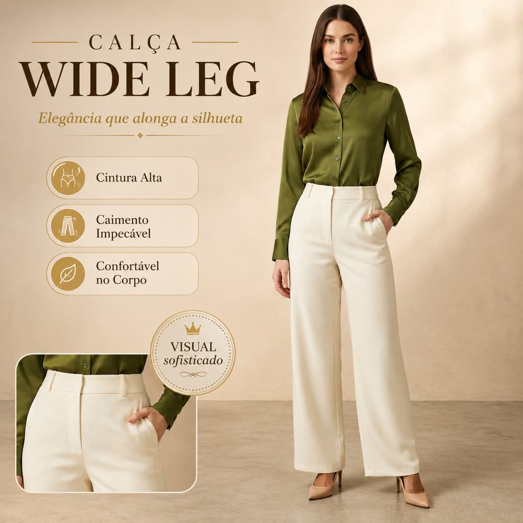 Calça Wide Leg Alfaiataria Feminina Cintura Alta Premium Caimento Perfeito Pano Maravilhoso