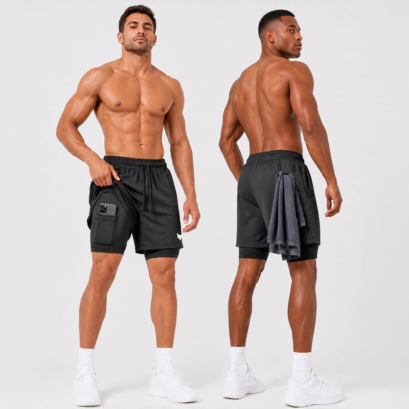 Bermuda Calção Masculino 2 Em 1 Musculação Com Suporte Toalha E Bolso Interno