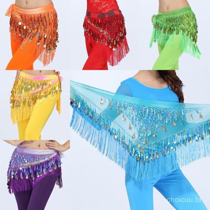 Dança Do Ventre Hip Saia Cachecol Envoltório Cinto Bling Moedas Douradas Lantejoulas Borlas