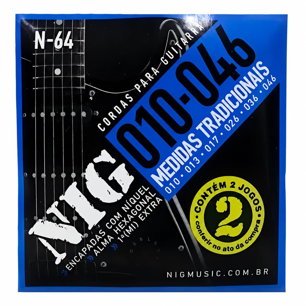 Encordoamento Guitarra NIG N-64 010 046 Níquel Alma Hexagonal 2 Jogos Cordas para Guitarra Elétrica Tensão Média